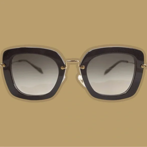 Miu Miu Black & Gold Acetate SMU 07O Square Lense Metal Frame Sunglasses W/ Case - Picture 16 of 16